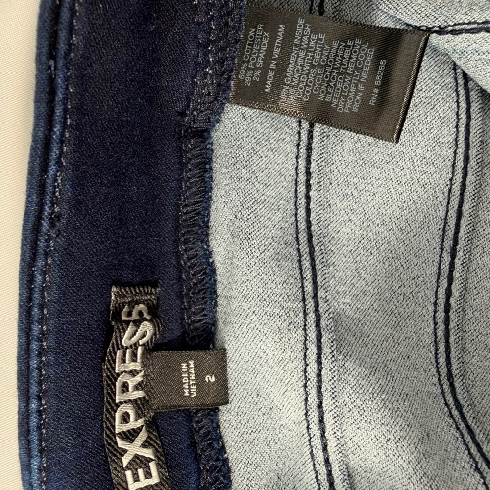 Express Navy Blue Bandage Mini Skirt Size 2 Exposed Back Zipper Bodycon - Picture 5 of 6